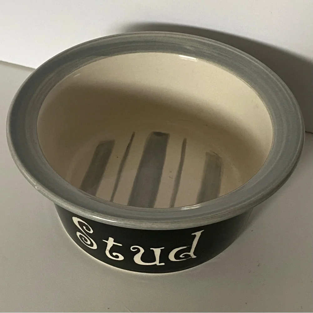 Dog Bowl “Stud” Ceramic 6” Black Gray Alco Industries 2.5” High Boy Cat Doggy